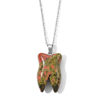 Yellow Jade 45.00 ctw Tooth Pendant Necklace in Stainless Steel (20 inches)
