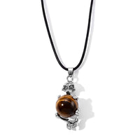 Tigers Eye 45.00 ctw Turtle Pendant in Silvertone with Cord Necklace (Adjustable)