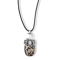 Dalmation Jasper 45.00 ctw Crescent Moon Pendant in Stainless Steel with Cord Necklace (Adjustable)