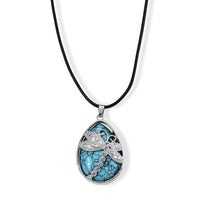 Turquoise 50.00 ctw Dragonfly Pendant in Silvertone with Cord Necklace (Adjustable)