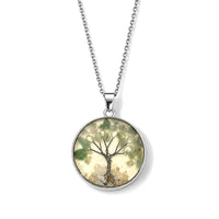 Green Aventurine and White Shell Pearl 6.00 ctw Tree of Life Pendant in Platinum Bond with Stainless Steel Necklace 20 Inches