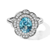 D''Joy Blue Zircon , Moissanite Main Stone With Surrounding Stone Ring in Rhodium OverSterling Silver 2.68 ctw
