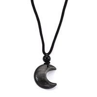 Tigers Eye 40.00 ctw Half Moon Pendant with Adjustable Braided Rope Necklace