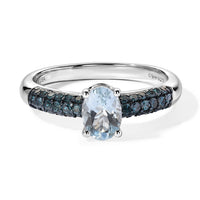D'Joy Santa Maria Aquamarine and Natural Pink Diamond 1.00 ctw Ring in Rhodium Over Sterling Silver (Size 7.0)