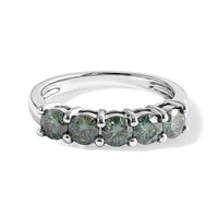 D''Joy Green Moissanite (Rnd 4mm) 1.15 ctw Ring in Rhodium Over Sterling Silver (Size 10)