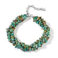 D''Joy Green Turquoise 85.00 ctw Chips 3 Row Twisted Bracelet in Rhodium Over Sterling Silver (7.25-9.25In)