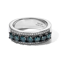 D''Joy Blue Diamond IR and White Diamond 1.00 ctw Band Ring in Rhodium Over Sterling Silver (Size 10.0)