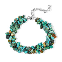 D''Joy Blue Turquoise Chips 85.00 ctw Beaded 3 Row Twisted Bracelet in Rhodium Over Sterling Silver (7.25-9.25In)