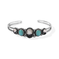 D''Joy Artisan Crafted Premium White Buffalo and Tahoe Nevada Turquoise 15.20 ctw Cuff Bracelet in Sterling Silver