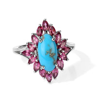 D''Joy AAA Sonoran Turquoise, Orissa Rose Garnet Ring in Rhodium Over Sterling Silver (Size 5.0) 3.65 ctw