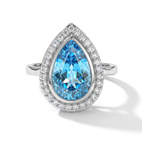 D''Joy Premium Swiss Blue Topaz, Moissanite Ring in Rhodium Over Sterling Silver (Size 10.0) 5.50 ctw