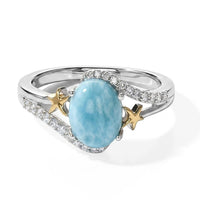D''Joy AAA Larimar and Moissanite 2.60 ctw Ring in 18K Vermeil YG and Rhodium Over Sterling Silver (Size 7.0)