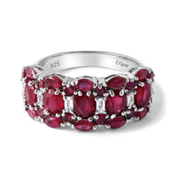 D''Joy Niassa Ruby (FF) and White Zircon 4.60 ctw Ring in Rhodium Over Sterling Silver (Size 7.0)