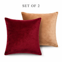 Set of 2 Maroon and Golden Flannel Pillow