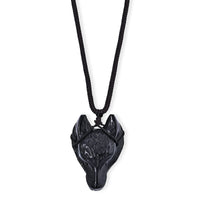 Black Obsidian 63.00 ctw Wolf Pendant Woven Necklace (26 Inches)