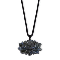 Labradorite 58.00 ctw Lotus Pendant with Hand Woven Cord Necklace (26 Inches)