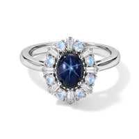 D''Joy Premium Blue Star Sapphire (DF) and Multi Gemstone 2.00 ctw Ring in Rhodium Over Sterling Silver (Size 5.0)