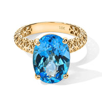 10K Yellow Gold AAA Swiss Blue Topaz Solitaire Ring (Size 10.0) 6.85 ctw