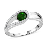 Tsavorite Garnet and Natural White Zircon Open Band Ring in Sterling Silver 1.40 ctw