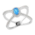 Swiss Blue Topaz and Natural White Zircon Criss Cross Ring in Sterling Silver (Size 9.0) 2.00 ctw - Sticky add to cart bar