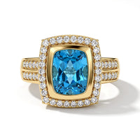 D''Joy Premium Swiss Blue Topaz and Moissanite 4.15 ctw Ring in 18K Vermeil Yellow Gold Over Sterling Silver (Size 7.0)