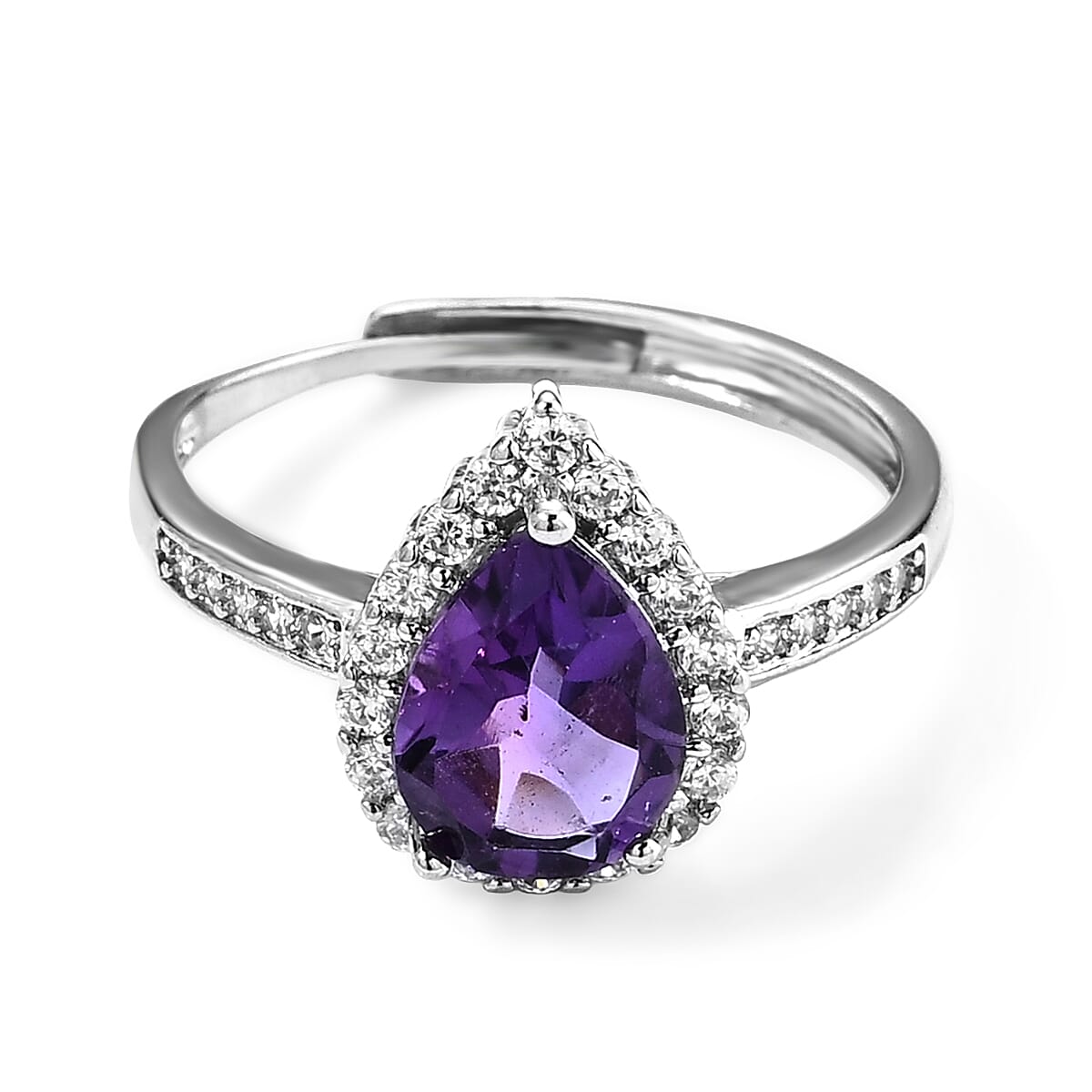African Amethyst and Simulated Diamond 3.50 ctw Ring Silvertone ...