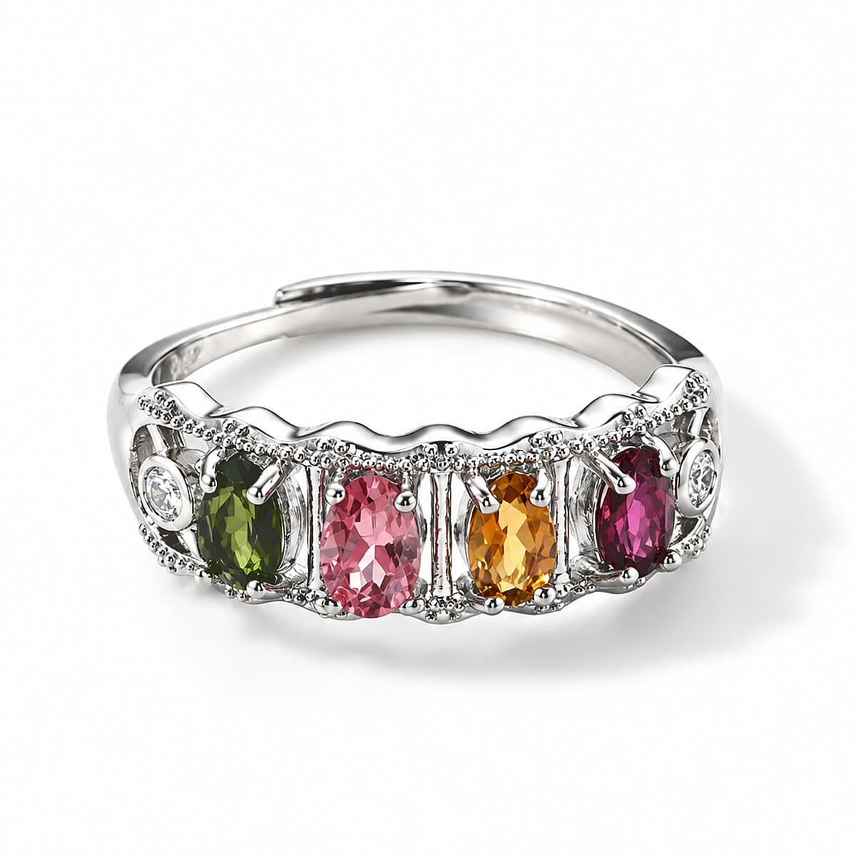 Multi-Tourmaline and Simulated Diamond 3.00 ctw Ring in Silvertone ...