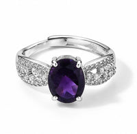 Amethyst and Simulated Diamond 3.0 ctw Ring in Silvertone (Adjustable)
