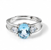 Blue Topaz & Simulated Diamond 2.50 ctw Ring in Silvertone (Adjustable)