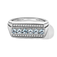 D''Joy Santa Maria Aquamarine, Moissanite Men''s Ring in Rhodium Over Sterling Silver (Size 10.0) 0.75 ctw