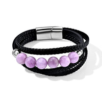 Kunzite Beaded Genuine Leather Bracelet in Stainless Steel (7.75 In) 60.00 ctw
