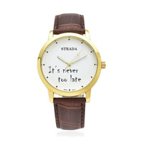STRADA Japanese Movement Whatever I'm late anyway Dial Watch with Brown Faux Leather Strap (40.38mm) (7.5-9.0 Inch)