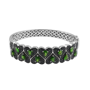Natural Chrome Diopside and Natural Thai Black Spinel Bangle Bracelet in Sterling Silver (7.75 In) 30.60 Grams 7.30 ctw - Product card gallery slide 1 (10178528969017)