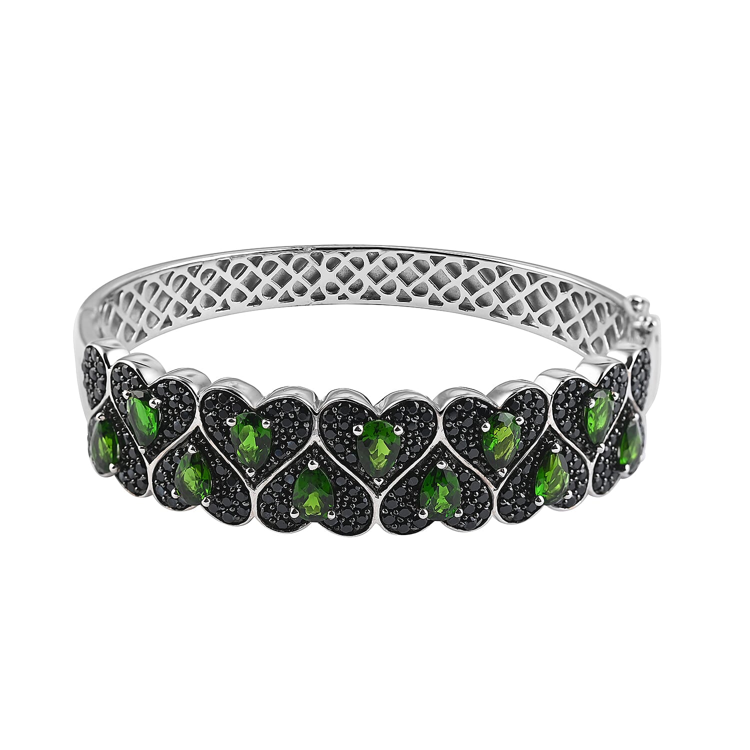 Natural Chrome Diopside and Natural Thai Black Spinel Bangle Bracelet in Sterling Silver (7.75 In) 30.60 Grams 7.30 ctw (1)