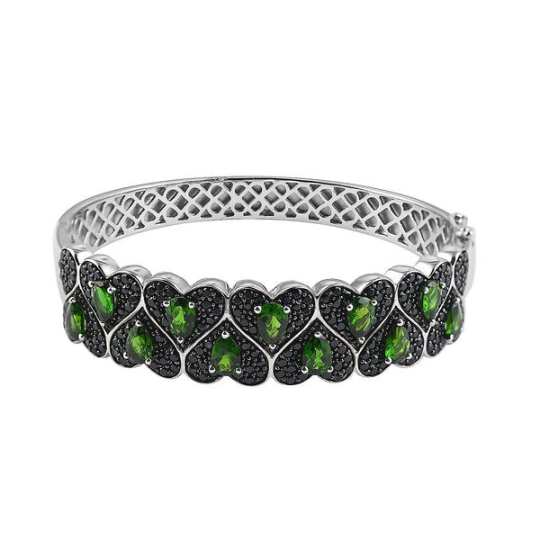 Natural Chrome Diopside and Natural Thai Black Spinel Bangle Bracelet in Sterling Silver (7.75 In) 30.60 Grams 7.30 ctw - Product card gallery slide 1 (10178528969017)