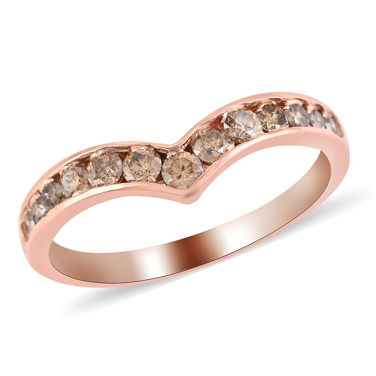 Valentine''s Savings Special Natural Champagne Diamond Wishbone Ring in Vermeil RG Over Sterling Silver (Size 9.0) 0.50 ctw (1)