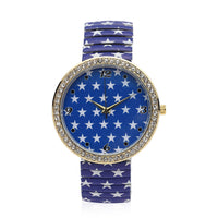 STRADA Austrian Crystal Japanese Movement Red Polka Dots Pattern Watch with Stainless Steel Elastic Strap