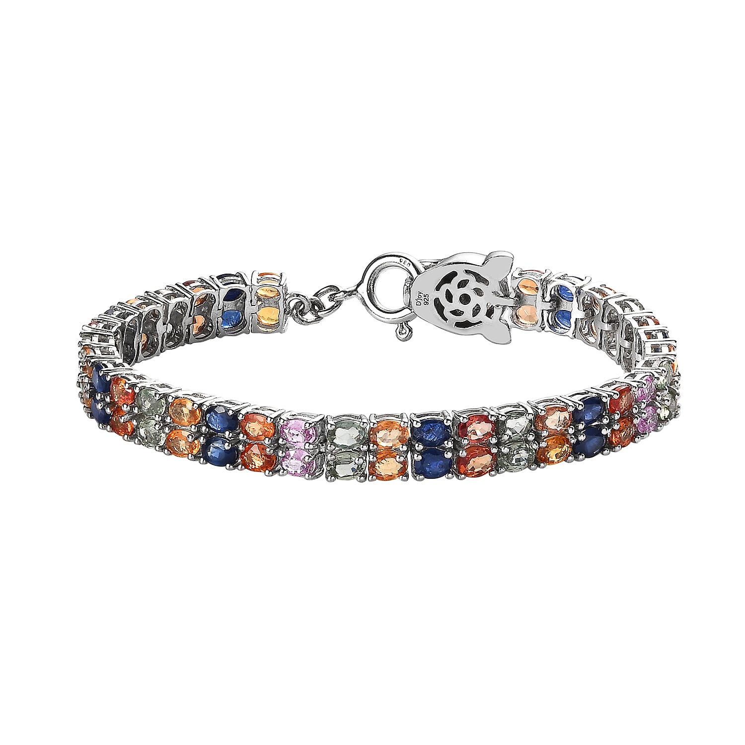 TLV Green Sapphire , Multi gemstones Cluster Bracelet (Size - 8) in Platinum Over Sterling Silver ,  Silver Wt. 14 g 16.27 ctw (8.00 In) 18.51 ctw