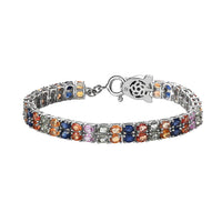 TLV Green Sapphire , Multi gemstones Cluster Bracelet (Size - 8) in Platinum Over Sterling Silver ,  Silver Wt. 14 g 16.27 ctw (8.00 In) 18.51 ctw