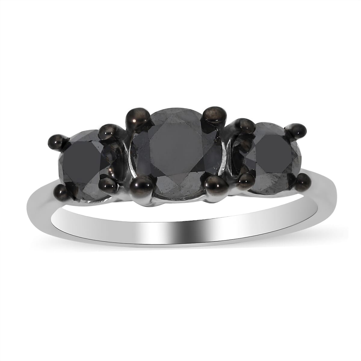 TLV Black Diamond (IR) Trilogy Ring in Platinum Over Sterling Silver (Size 11.0) 2.00 ctw