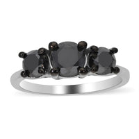 TLV Black Diamond (IR) Trilogy Ring in Platinum Over Sterling Silver (Size 11.0) 2.00 ctw