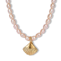 D''Joy Freshwater Pearl Seashell Necklace in 18K Vermeil Yellow Gold Over Sterling Silver (18 Inches)