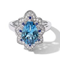 D''Joy Premium Swiss Blue Topaz and Multi Gemstone 4.00 ctw Ring in Rhodium Over Sterling Silver (Size 7.0)