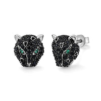 EverTrue Thai Black Spinel, Simulated Green Diamond Leopard Earrings in Silvertone 1.30 ctw
