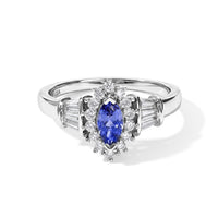 D''Joy Tanzanite and Moissanite 0.80 ctw Fancy Ring in Rhodium Over Sterling Silver (Size 10.0)