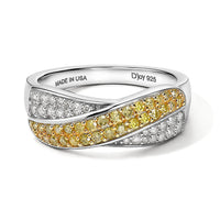 D''Joy Yellow and White Diamond 0.50 ctw Overlap Ring in Rhodium Over Sterling Silver (Size 10.0)
