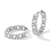 D''Joy Moissanite 6.70 ctw Hoop Earrings in Rhodium Over Sterling Silver