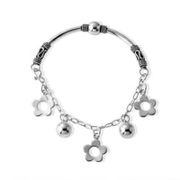 D''Joy Flower and Ball Charm Bracelet in Sterling Silver (7.00 In) 11.70 Grams