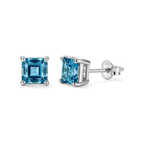 D''Joy Premium Asscher Cut Cambodian Blue Zircon Earrings in Rhodium Over Sterling Silver 2.00 ctw