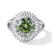 D''Joy Green and White Moissanite 6.75 ctw Ring in Rhodium Over Sterling Silver (Size 9.0)